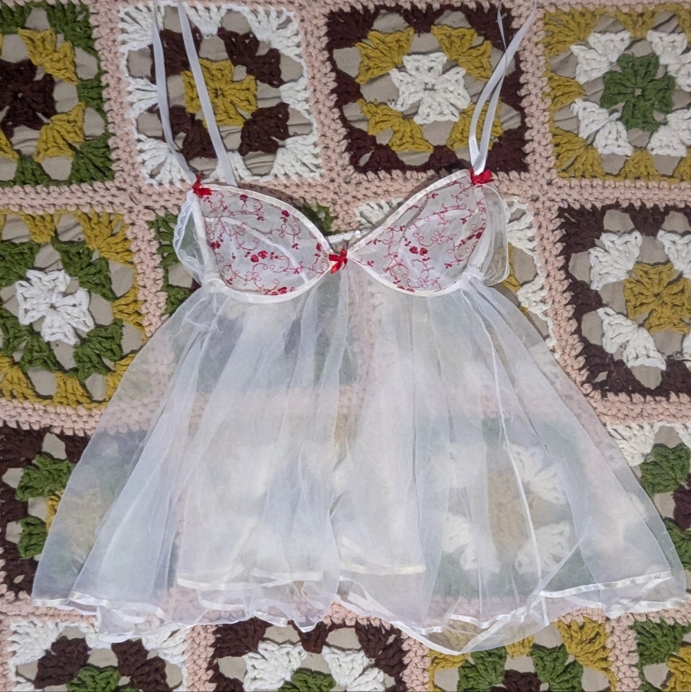 Vintage 90s Fredericks of Hollywood XL Babydoll Sleepwear Lingerie White Lace